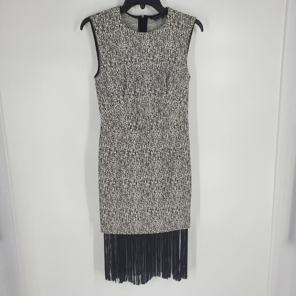 Sachin + Babi Black White Sleeveless Fringe Hem Santo Midi Dress 2